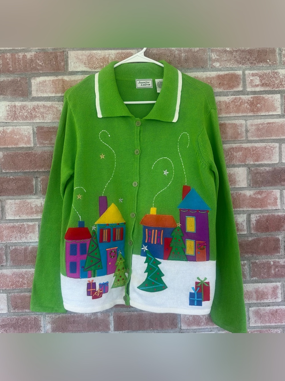 Christmas Cardigan Sweater Vintage 90s Y2K Women’s Large Colorful Bright Holiday
